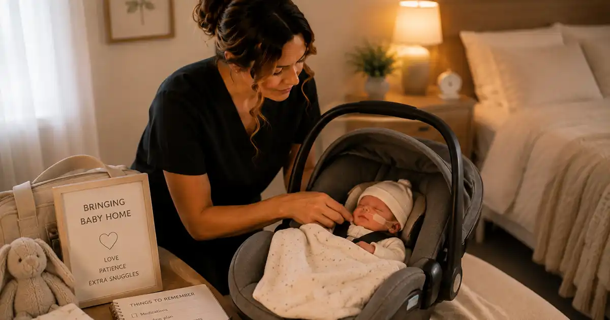 A parent holding a small newborn wrapped in a blanket at home