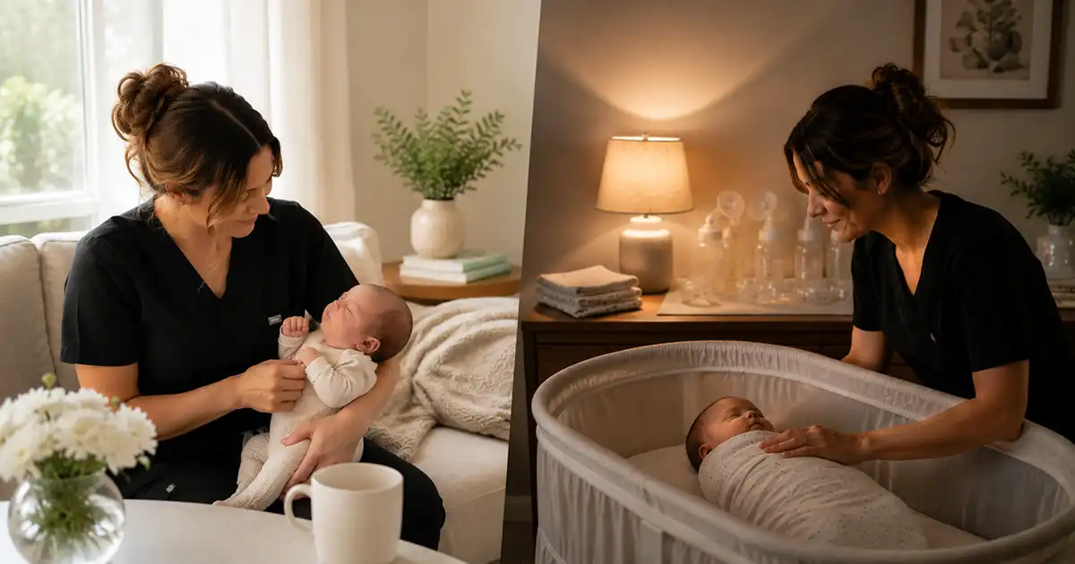 A nursery in daylight and the same room at night
