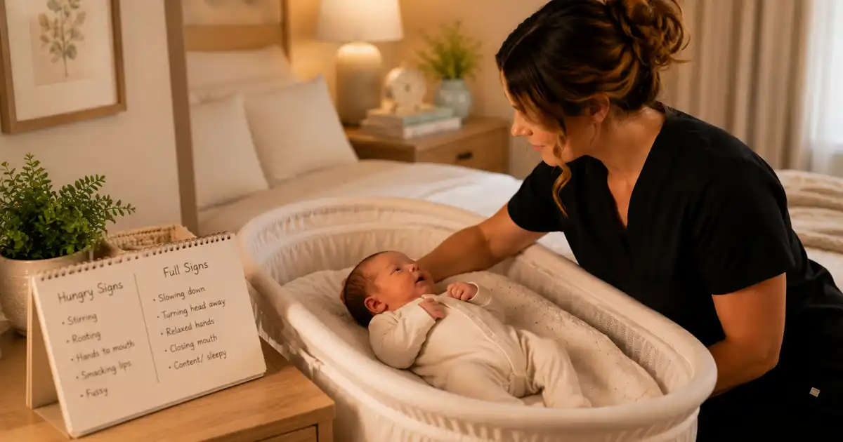 A newborn rooting with a hand near their mouth