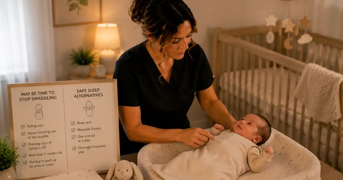 A baby sleeping in a wearable sleep sack with arms free